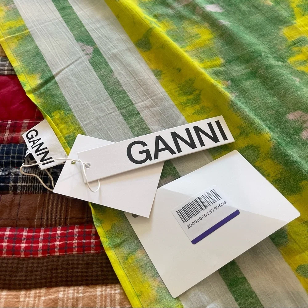 NWT Ganni Tie-dye Voile Scarf organic cotton green and yellow​